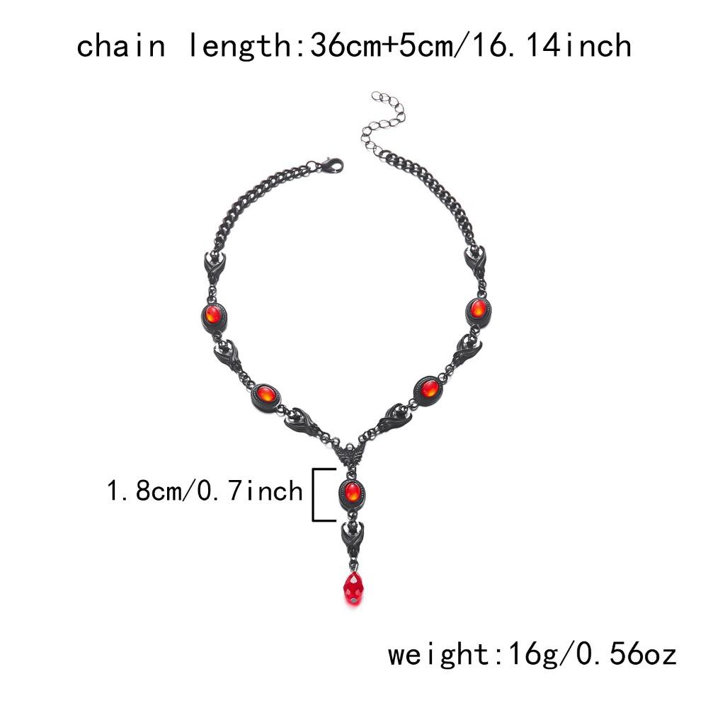 Gothic Red Black Blood-drop Bat Tassel Pendant Necklace Dangle Earrings for Women Halloween Party Jewelry Sets Accessories Gifts