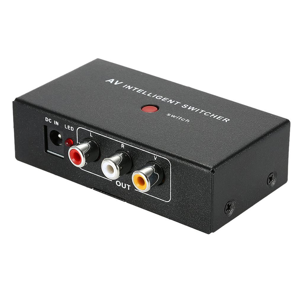 Portable AV Intelligent Switcher 2 to 1 Channel RCA Audio Video Switcher with Button Control Support Auto   Manual