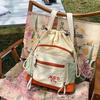 Portable Outdoor Nylon Shoulder Pouch Embroidery Drawstring Bucket Cloth Bag  Hiking