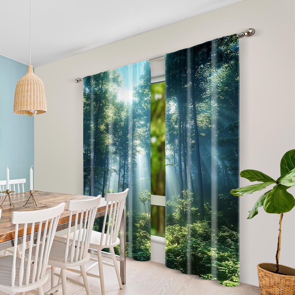 2pc,  Curtain Forest Scenic Versatile Durable Polyester,Without Electricity Festive Wall Decor Perfect for Holiday Decorations