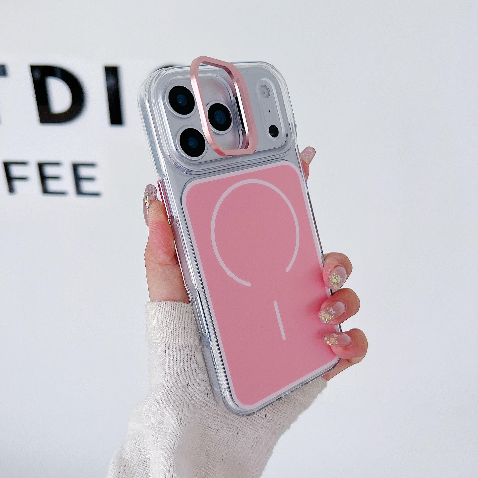 

Bright Dual-Tone Lens Holder Phone Case for iPhone 11/12/13/14/16 Pro Max iPhone 17 рожевий