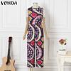 VONDA Women O Neck Sleeveless Hawaiian Print Casual Beach Holiday Long Jumpsuits Rompers