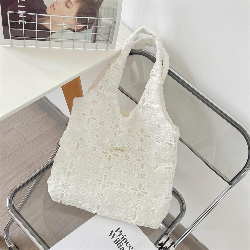 5 Embroidered Lace Summer Gentle Fairy Shoulder Bag Pastoral Large Capacity Commuter Tote Bag Vest Bag