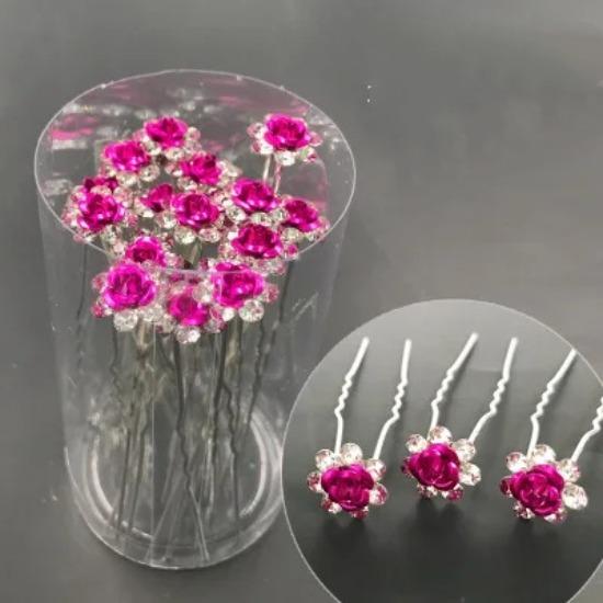 20pcs/set Women U-shaped Hair Fork Pin Crystal Rose Flower Hairclips Rhinestone Hair Stick Wedding Bridal Jewelry Headwear Gift