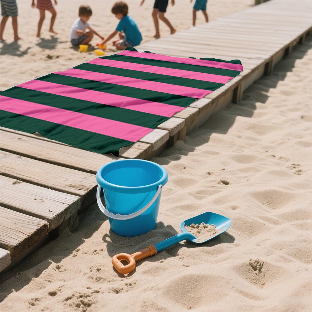 Retro Pink & Green Stripes Oversized Microfiber Beach Towel Sand Proof Quick Dry, Absorbent for Swimming Pool Travel Camping