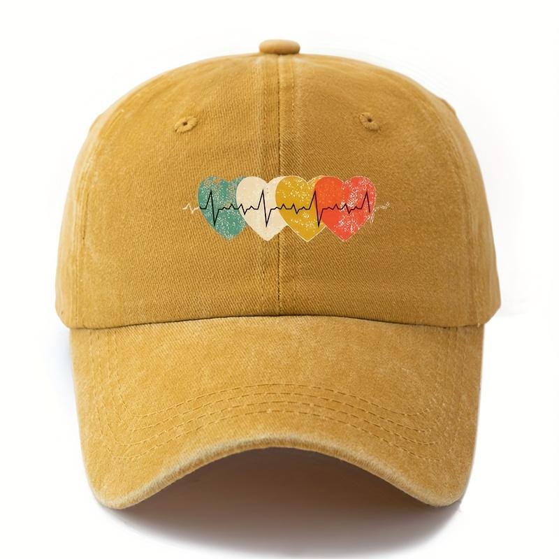 Bright Heart-shaped Printed Baseball Cap with Retro Style, Suitable for Both Men and Women, Outdoor Leisure Travel Hat