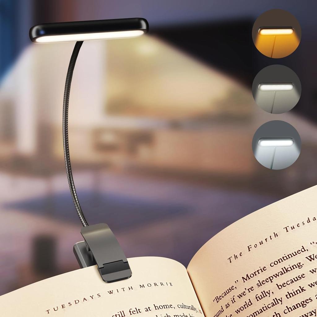 Rechargeable Book Light for Reading in Bed Eye Caring Read lamps 3Color Temperature Small Lightweight Clip On Book Reading Light