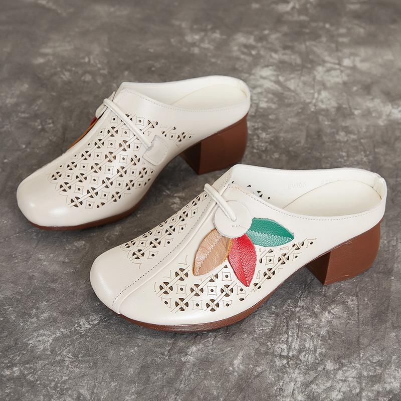 

Босоножки женские новые летние женские туфли первый слой коровьей кожи толстый каблук мягкая подошва уличные тапочки обувь 35 белый