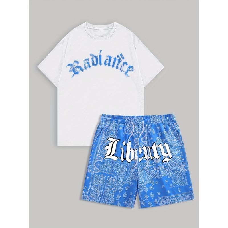 Summer New Men's Set Oversized Casual T-shirt, Training Fitness Shorts, Comfortable and Breathable