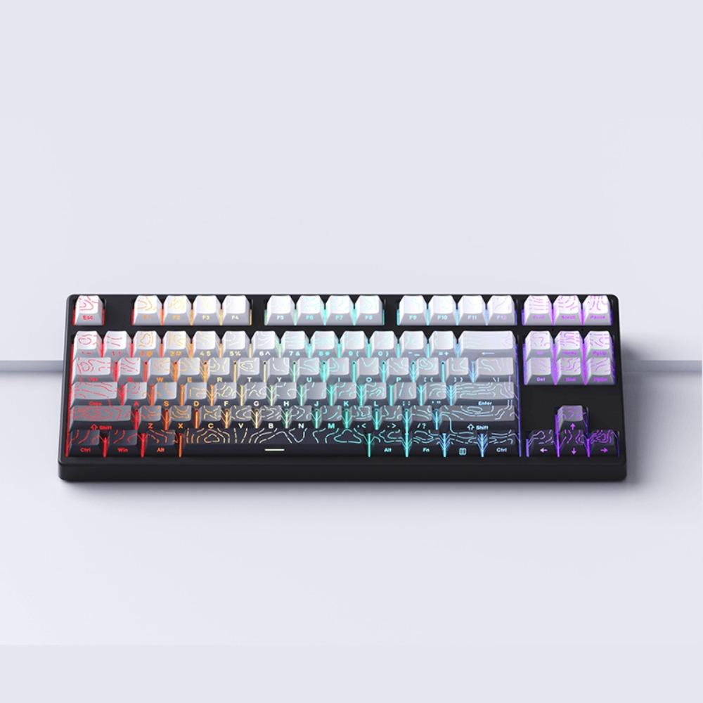 97 Keys PET Mechanical Keyboard Keycaps Sidelit Light White Contour Lines Double Shot Keycaps Translucent Cherry Profile