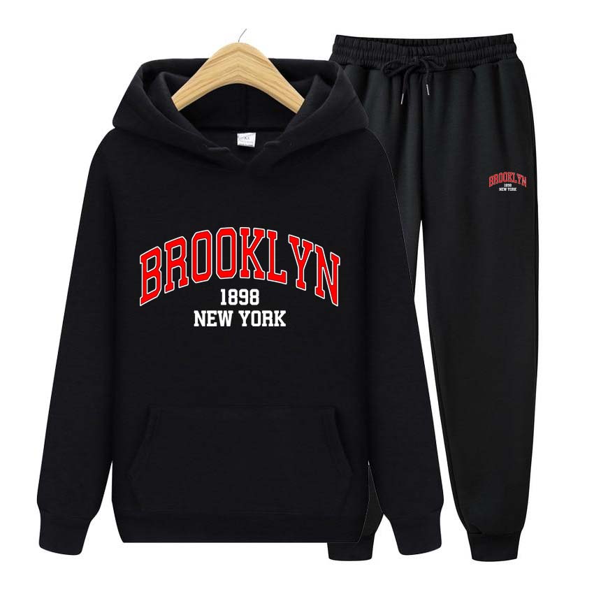 Men's Sets 1898 Brooklyn Print Sweatshirt Sport Suit Tracksuit 2 Pieces Set Sweatshirt+Pants Suit Hoodie Sportswear Jogging