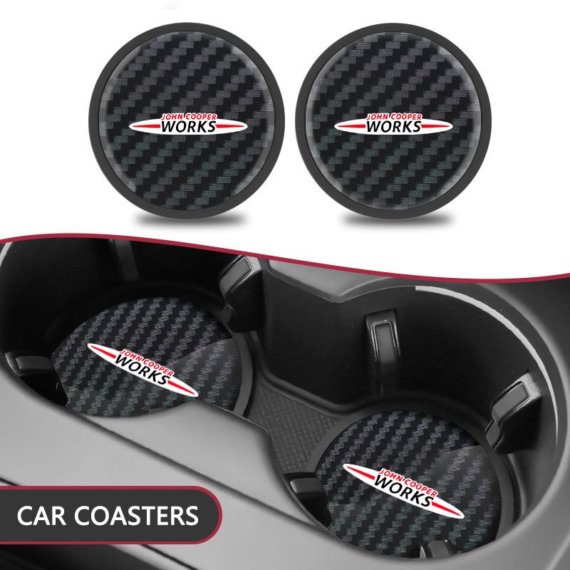 2pcs Carbon Fiber Non-slip Water Cup Mat Car Accessories Silent Coaster For BMW Mini Cooper R50 R53 R55 R56 R60 R61 F54 F55 F56 djpxh44