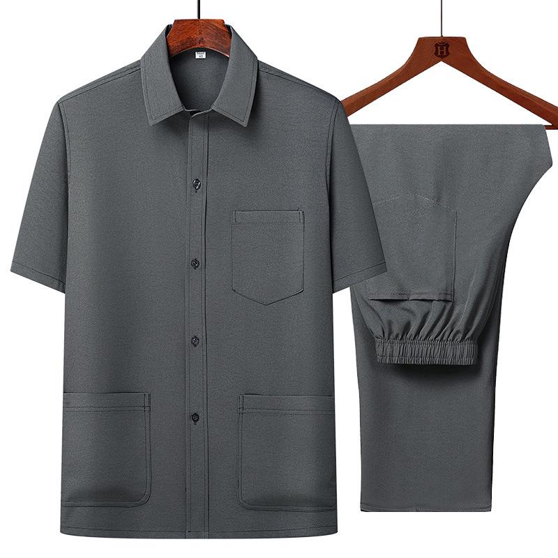 

Men s Chinese Style Ice Silk Short-Sleeve Shirt - Multi-Pocket, Non-Iron, for Seniors and Middle-Aged 4XL
