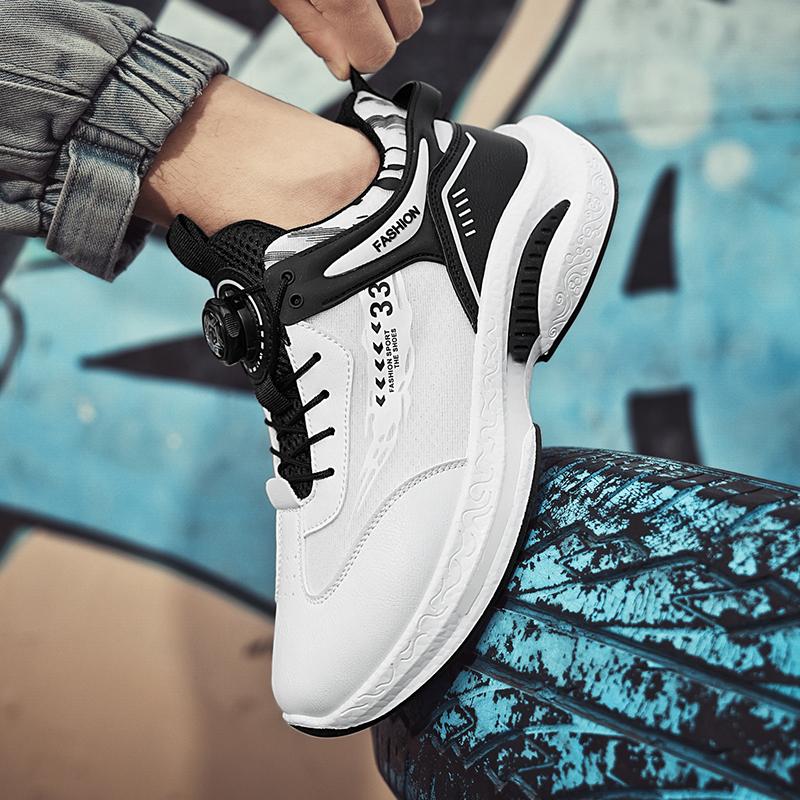 Men's Breathable Casual Sports Shoes Four Season New Rotating Shoelaces Outdoor Running Shoes Student Sneakers Youth Trendy