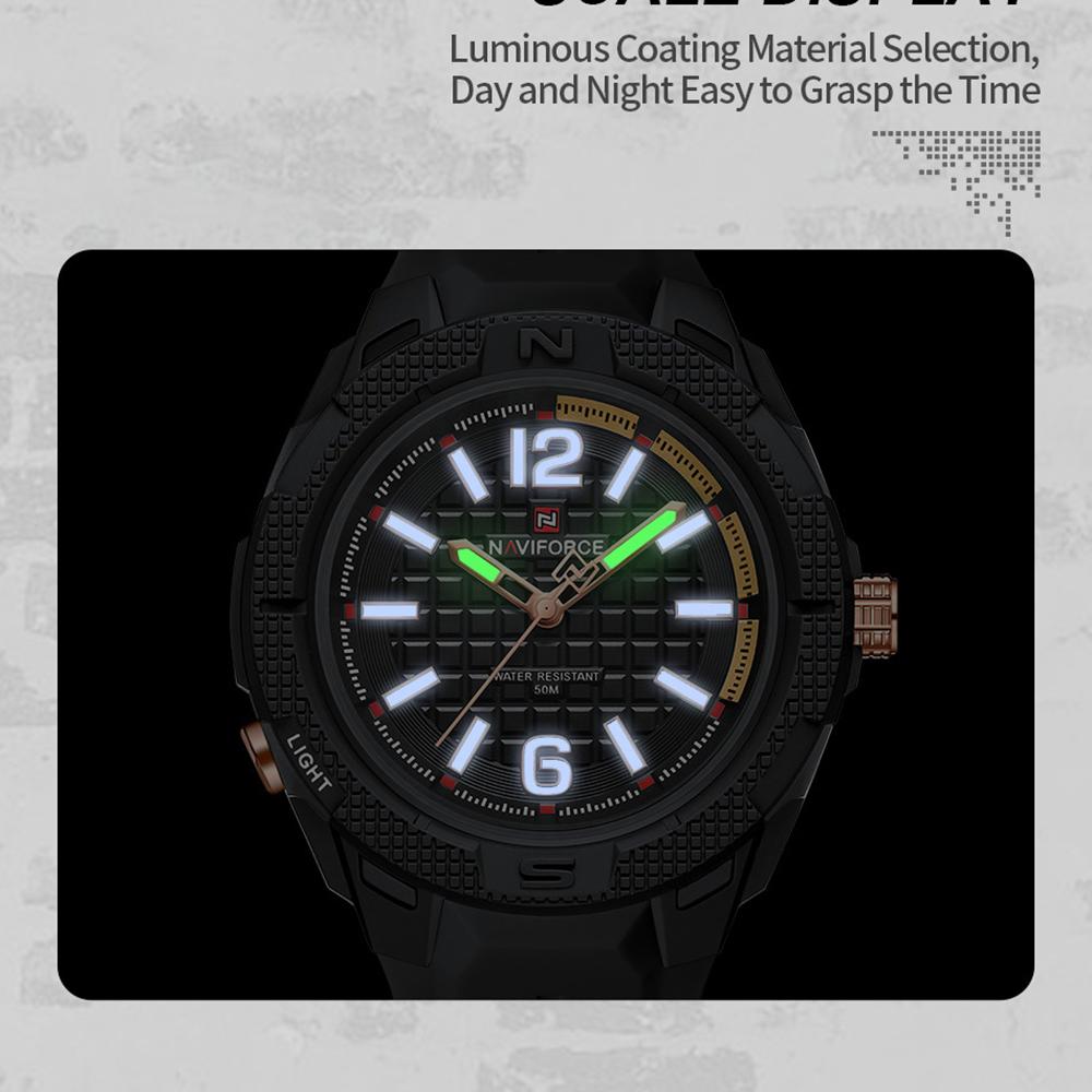 Naviforce Original Light Quartz Watch for Men Boy Luminous Pointer 50m Waterproof Silicone Strap Outdoor Fashion Men Watch NF7126