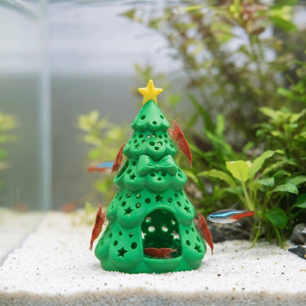 3D Printed Christmas Aquarium Hideout Cave Hollow Plastic Shrimp Shelter Safe Shelter Shrimp Hiding Spot Holiday Decor