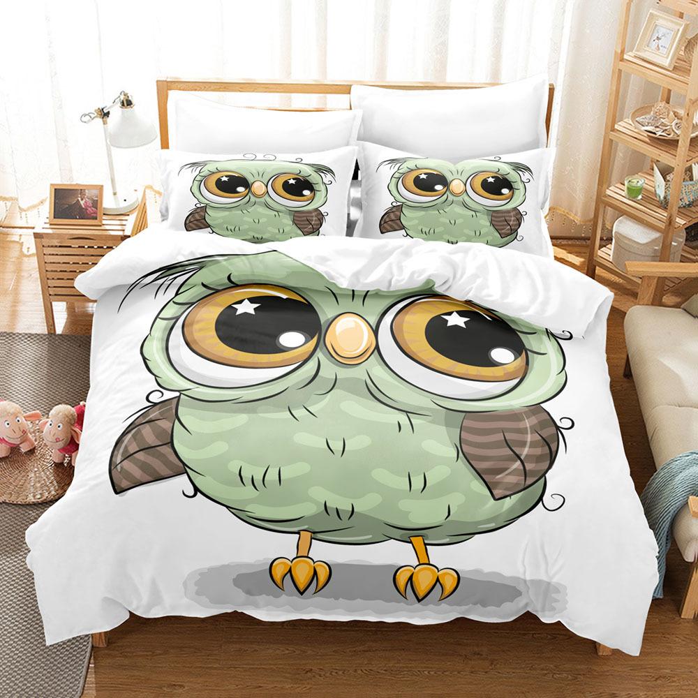 Comforter Owl Bedding Set Lovely Green Cartoon Owl For Kids Boys Girls Bird Animal Print Decor