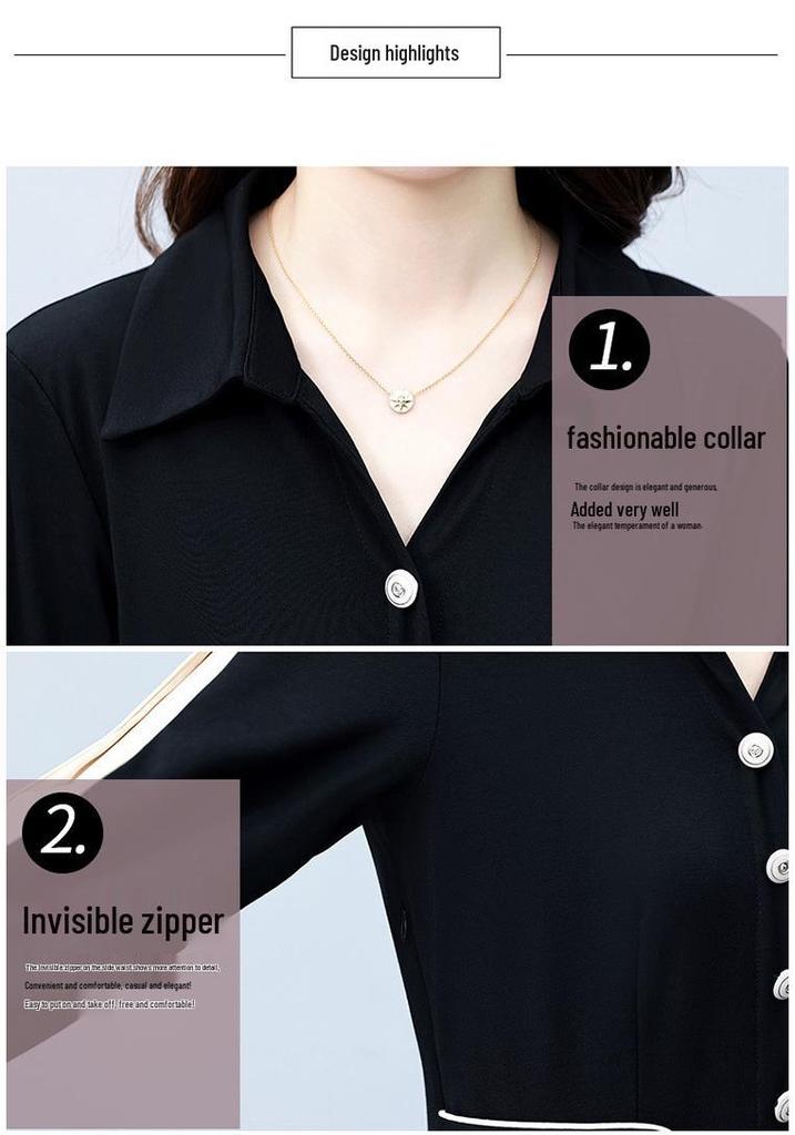 Elegant Color Block Patchwork Slim Fit Mid-Length Plus Size Long Sleeve Dress for Women - Spring/Autumn Collection