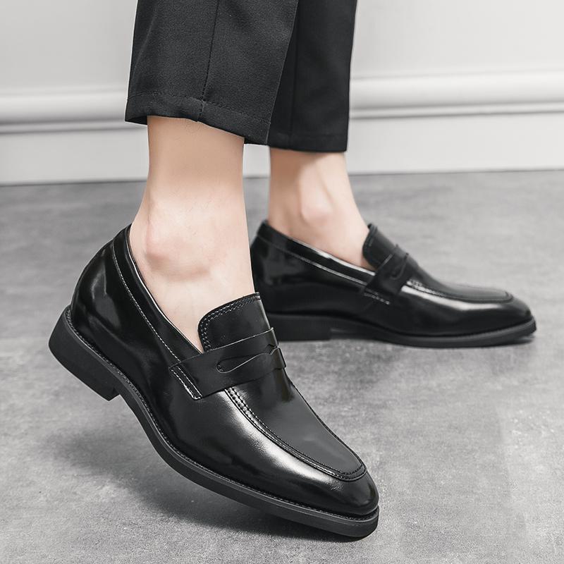 

[Spot] Leather shoes men s 2025 new spring business dress pointed leather surface black lace-free men s shoes off 37 чёрный