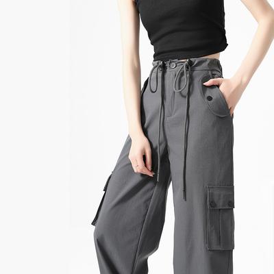 Quick-drying Work Pants for Women In Spring and Summer New Small Tying Pants High Waist Wide-leg American Casual Sports Pants