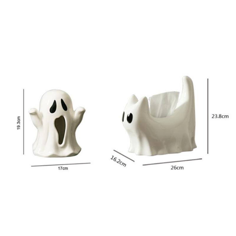 Cartoon Ghost Tissue Box Household Ceramic Tissue Box Fun Halloween Toilet Paper Holder Desktop Storage Ornaments Napkin Holder