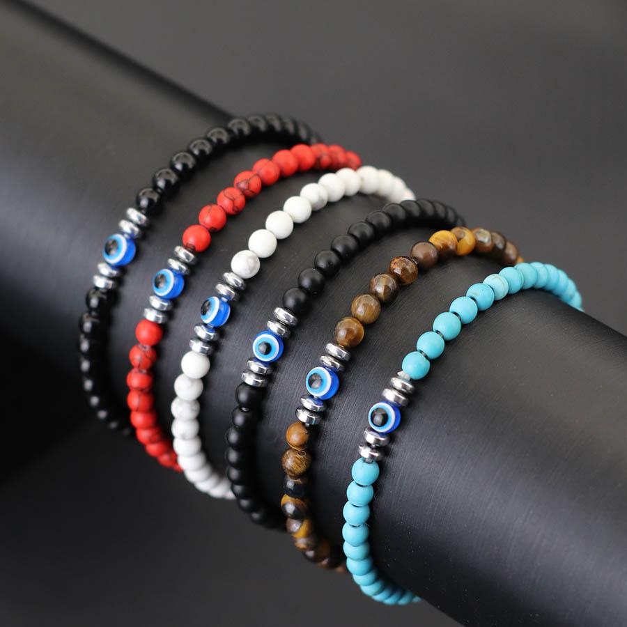 Minimalist 4mm Stone Bracelet For Men Natural Howlite Obsidian Beads Strand Braslet Evil Eyes Braclet Hematite Healing Brazalete