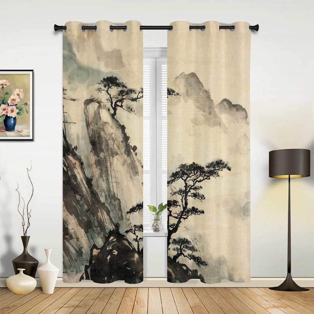 Landschaftsmalerei Boot Berg Vorhänge für Schlafzimmer Wohnzimmer Vorhänge Küche Kinderzimmer Fenster Vorhang Heimdeko