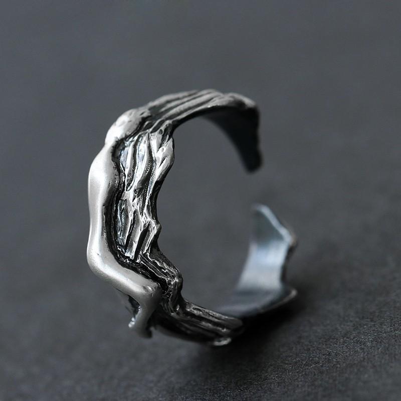 Adjustable Open Ring Couples Vintage Geometric Design Plated Romantic Matching Rings Men Women