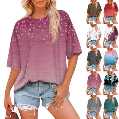 Women's Fashion Casual Floral Printed Loose Round Neck Short Sleeve T-Shirt Top