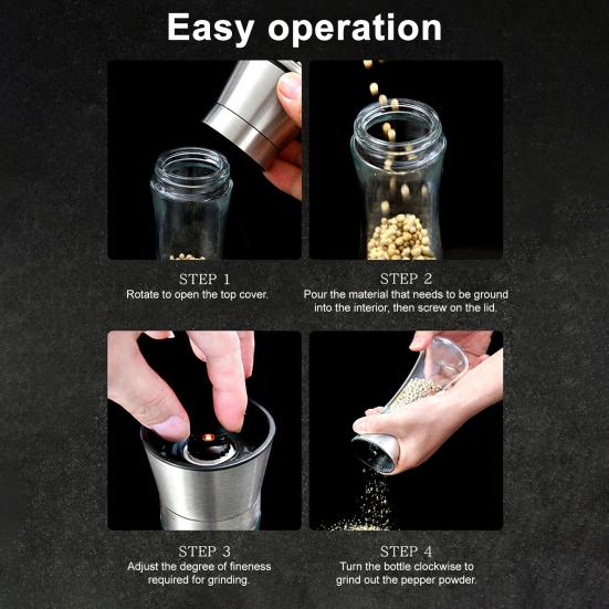Pfeffermühle Edelstahl Einstellbar Manuelle Gewürzmühle Schwarzer Pfeffer Meersalz Kreuzkümmel Mühle Transparenter Körper Küchenwerkzeug