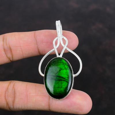Green Fire Labradorite Pendant Real Gemstone Pendant Handmade Jewelry 925 Sterling Silver Pendant Labradorite Jewelry For Him Gift For Women