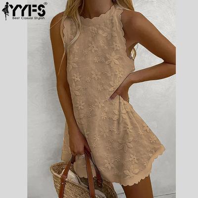 Vestidos casuales holgados de cintura alta sin mangas con estampado floral de verano y primavera para mujer