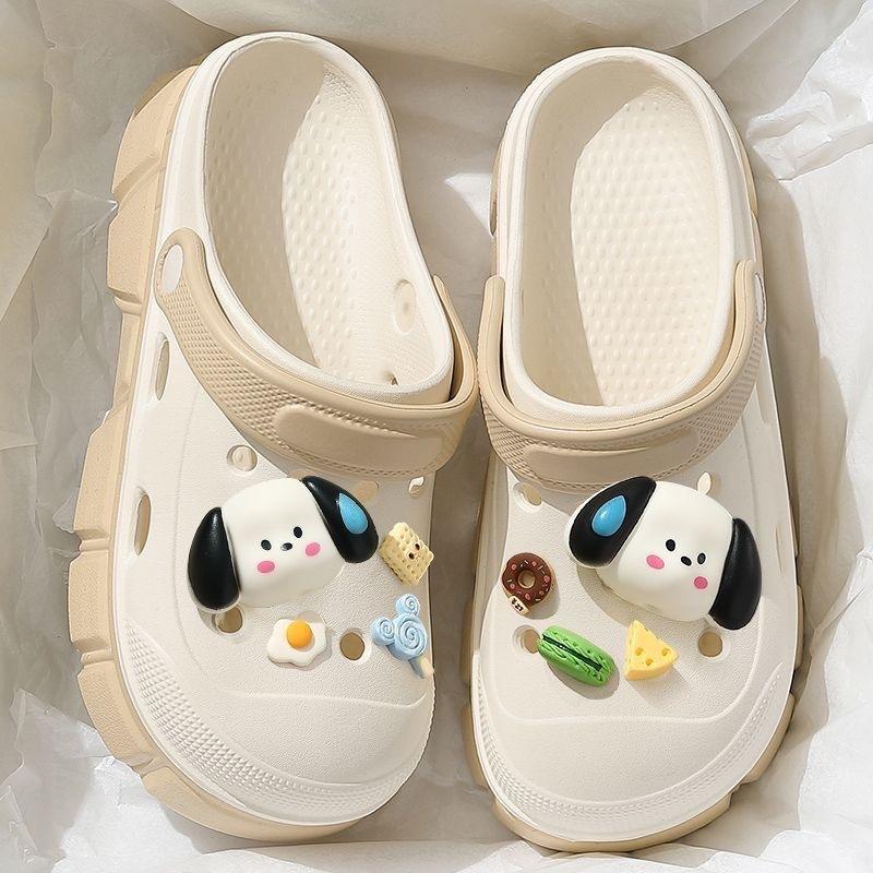 Cute hole shoes women's summer wear cartoon non-slip bag head platform EVA beach going out DIY slippers