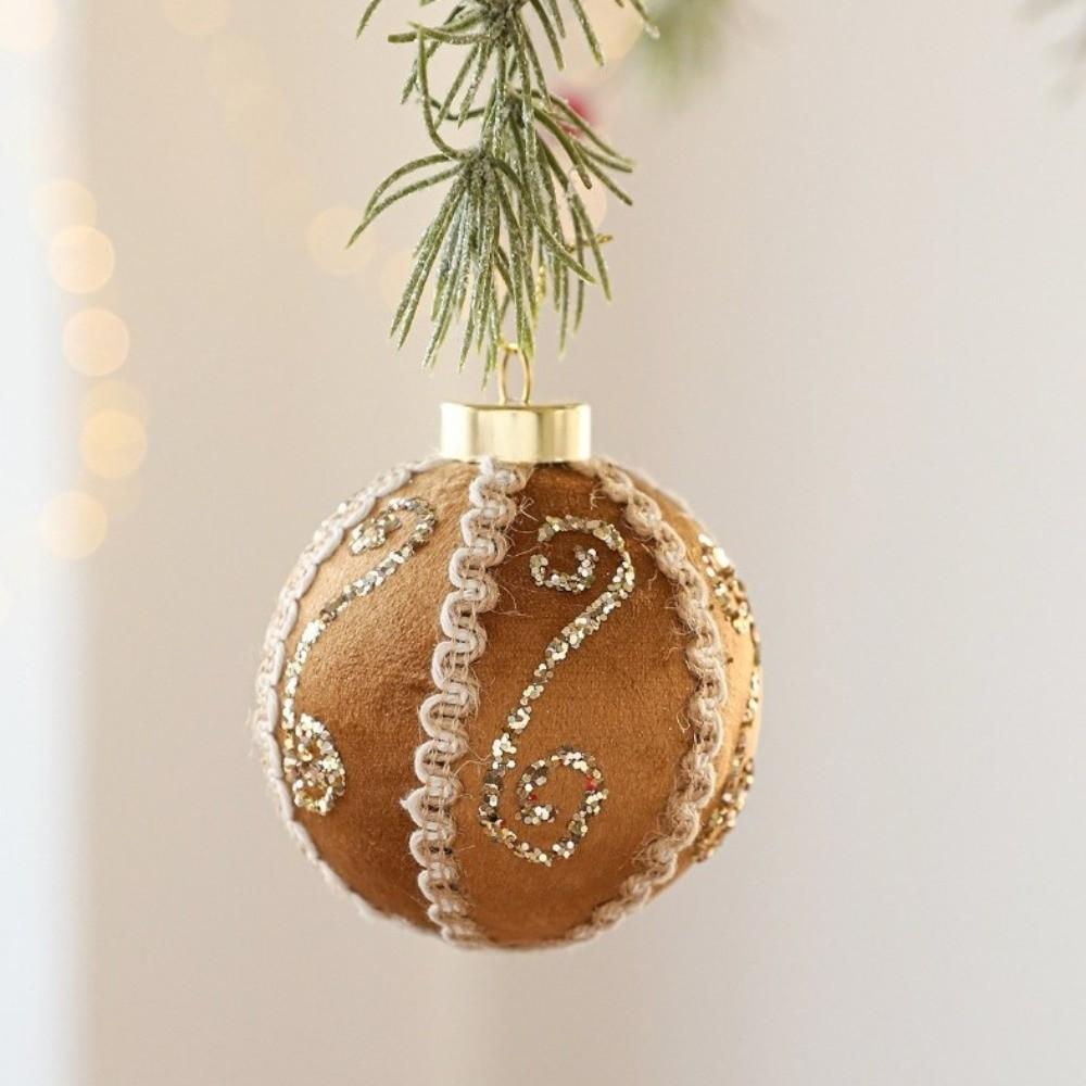 8CM Christmas Tree Ball Hanging Ornaments Foam Cloth Glitter Christmas Ornaments Coffee Christmas Pendants