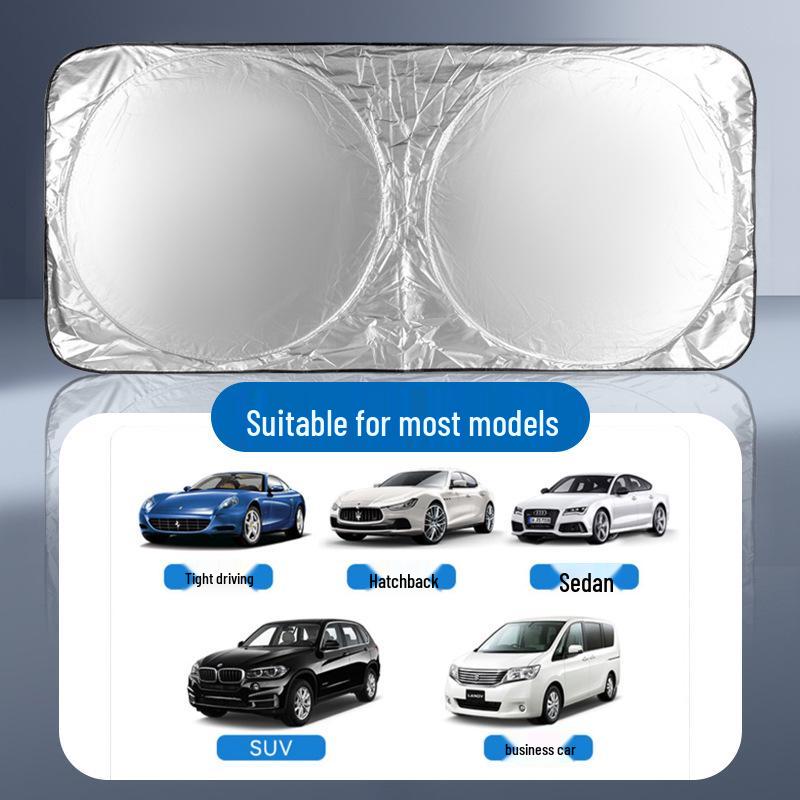 Double Circle Car Sunshade - 150x70CM, Thick Silver-Coated Fabric, Logo Customizable