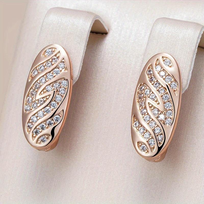 High-end Sparking Synthetic Zirconia Hoop Earrings Women's Exquisite Festival Wedding Golden Plated Jewelry Accessories