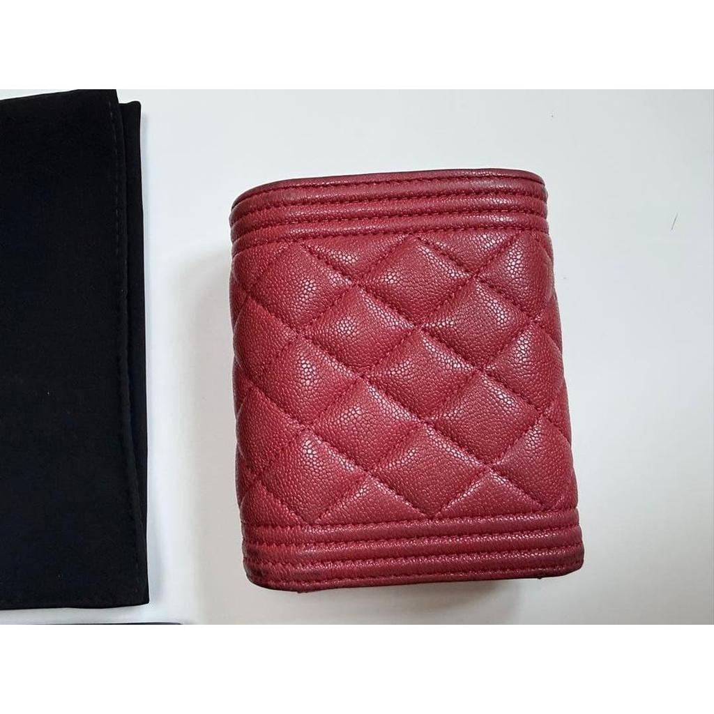 Used CHANEL Boy Chanel Tri-fold Wallet (Red)