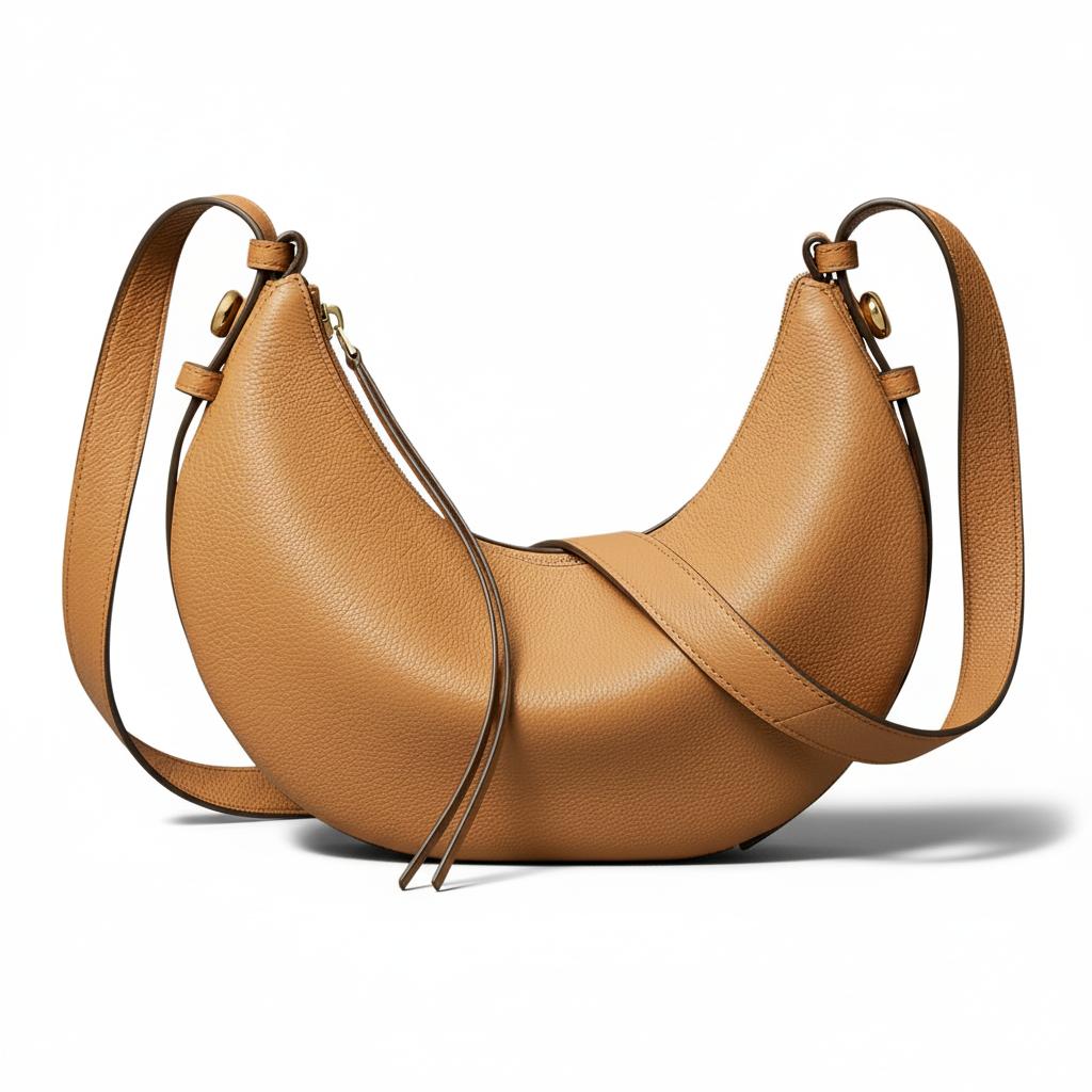 Tory Burch Romy Zipper Closure Adjustable Shoulder Strap Leather Crescent Bag Women Shoulder Bag Tiramisu 178677-227