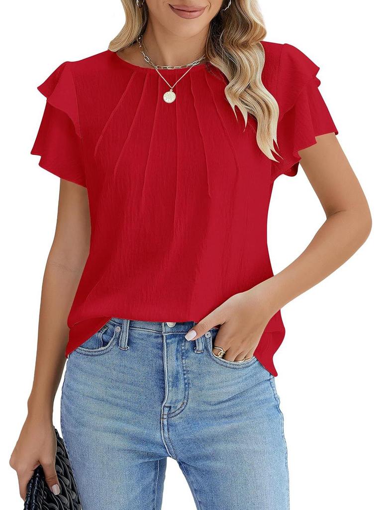 2025 Women's Spring/Summer Casual Pleated Short-Sleeve Pullover T-Shirt.