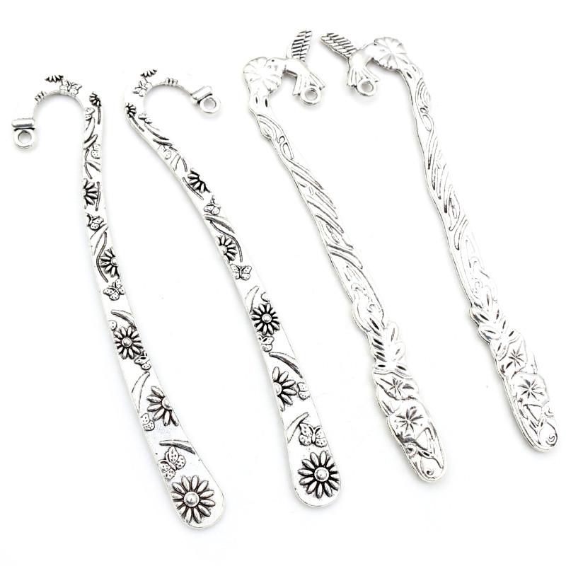 5pcs Vintage DIY Bookmark Charms Flower Antique Silver Plated Zinc Alloy Charms Pendant for Bookmarks Metal Jewelry Accessories