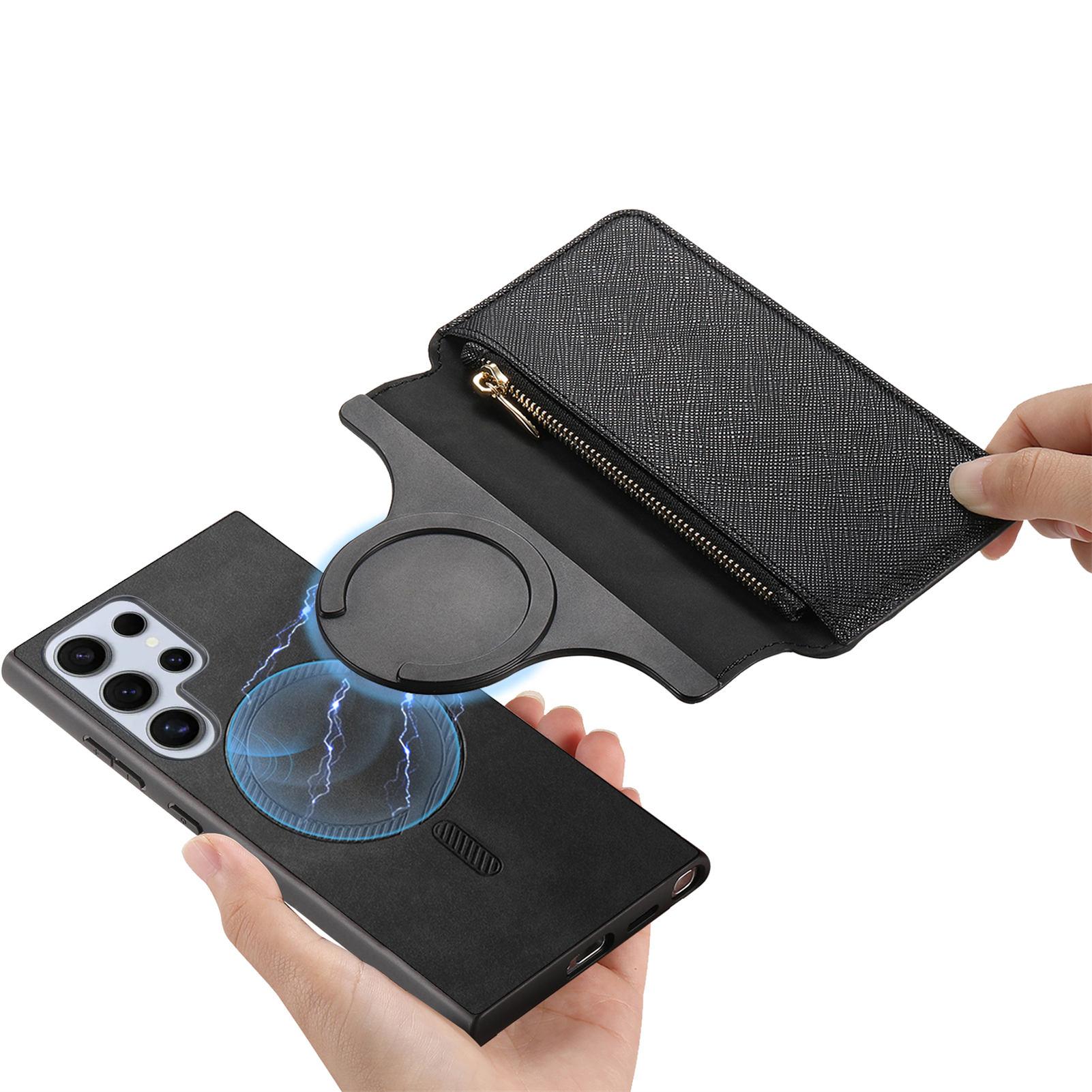 

2 in 1 Detachable Magnetic Zipper Cards Solt Wallet Leather Case For Samsung S25 Ultra S24 FE S23 Plus A16 A06 A56 A26 A36 Cover For Samsung Galaxy S24+ чёрный