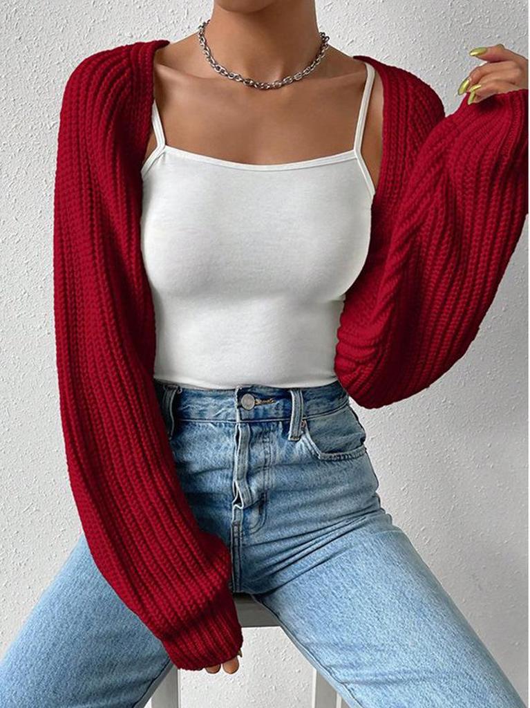 European & American Double Sleeve Off-the-Shoulder V-Neck Knit Scarf for Women