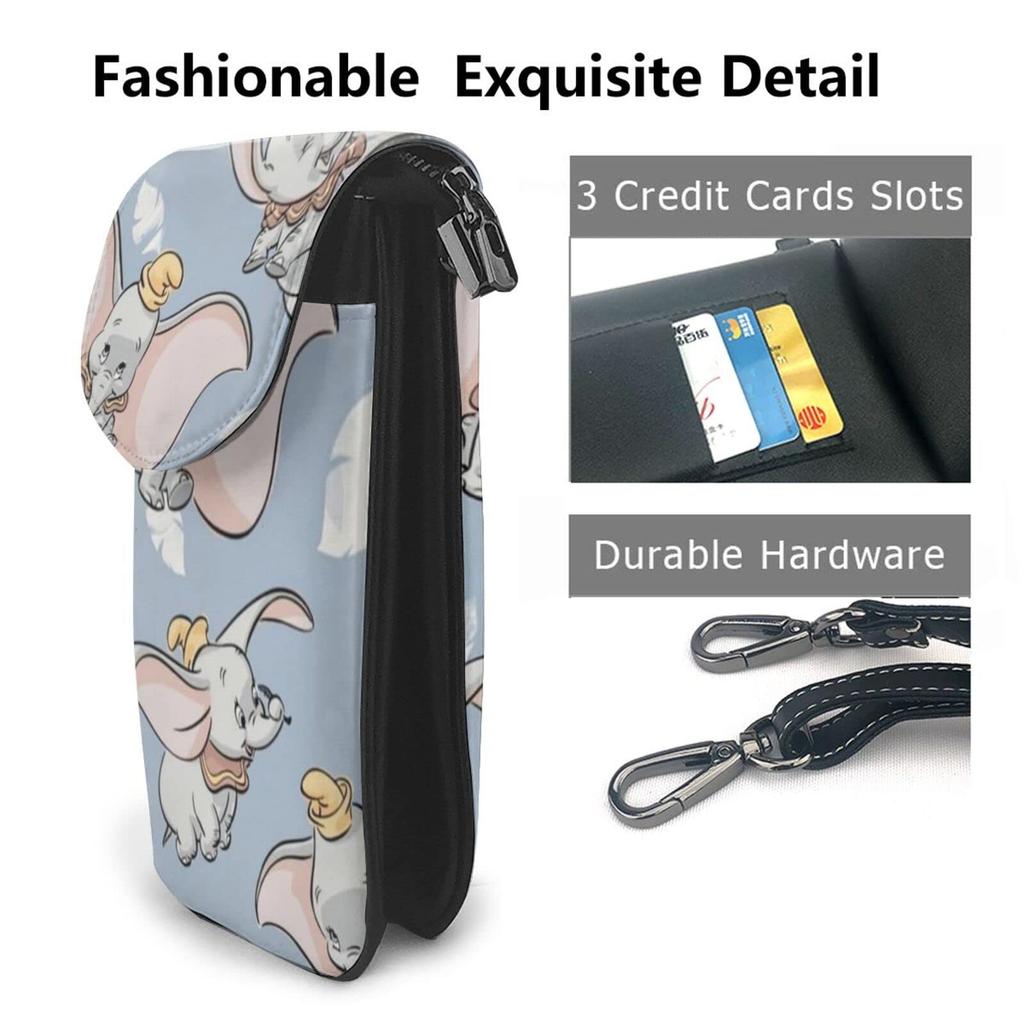 This Disney Dumbo smartphone pouch is a genuine leather shoulder bag for women and thin and making it a popular and cute pouch or crossbody It