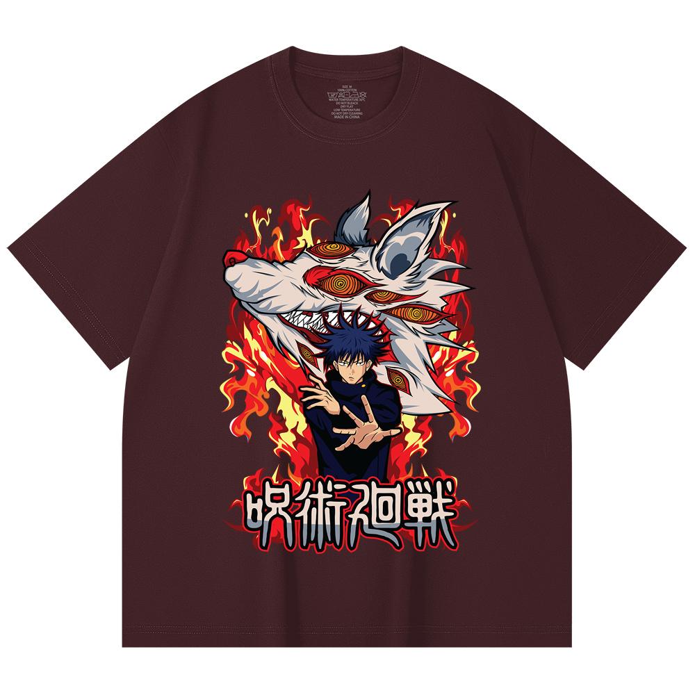 

230 Gsm 100% Cotton Jujutsu Kaisen V7 Megumi Print Unisex Heavy Cotton T Shirt 2XL вина червоного кольору
