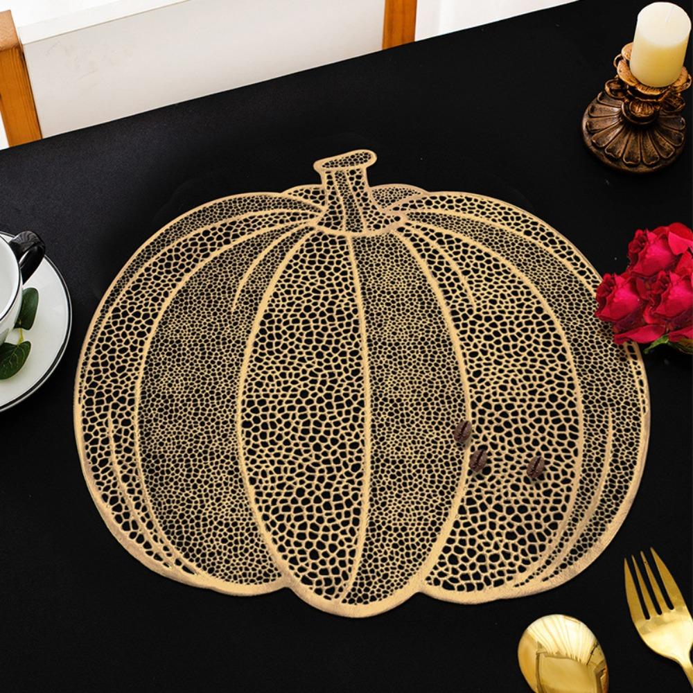 4 Stück Anti-Rutsch Halloween Hohlkürbis Tischset Metallische Farbe Kürbis Topfuntersetzer Restaurants