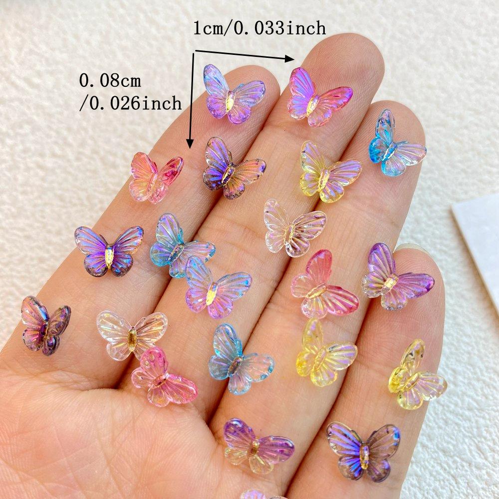 40Pcs New Cute Resin Mini Sparkling Butterfly Series Flat Back Manicure Parts Embellishments For Hair Bows Accessories