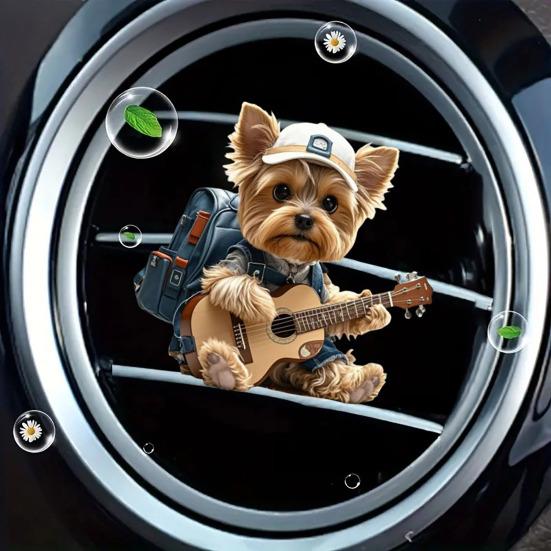 Yorkie Bilventilklips Søt Hund Luftfrisker Bilheng med Duftpute Gave til Hundeelskere Gitarinteresserte