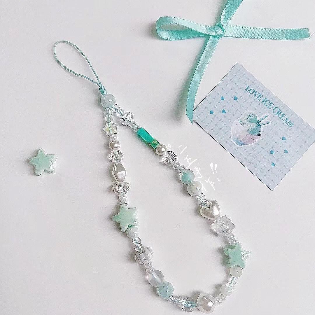 

Homemade Summer Mint Star Phone Lanyard Handmade DIY Beaded CCD Chain Camera Fresh Hanging Decoration Ins Style 【Mint Stars】Lanyard