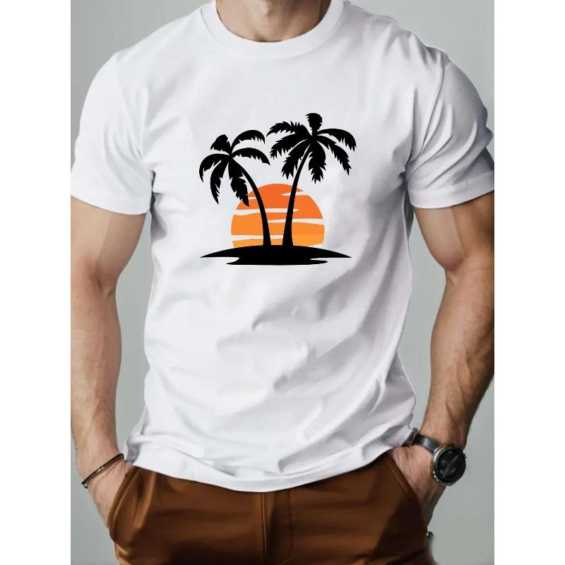 

Мужская футболка с коротким рукавом, европейский размер, с кокосовой пальмой - однотонная, повседневная, летняя, пляжная, с круглым вырезом, короткая, для жаркой погоды 2XL белый