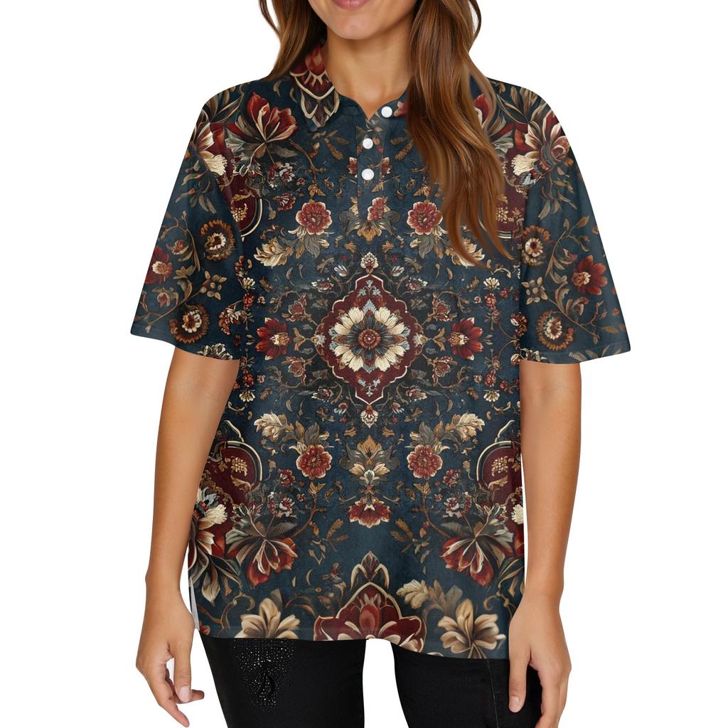 Women's Fashion Casual Lapel Short Sleeve Print Shirt Women's Button Up Tops